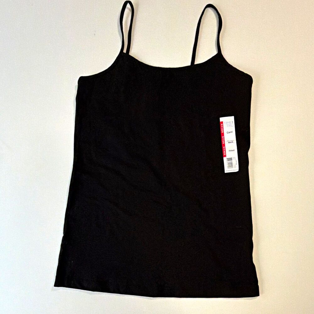 Time and Tru Women's Black Camisole Tank Top, Size S, Cotton/Spandex Solid